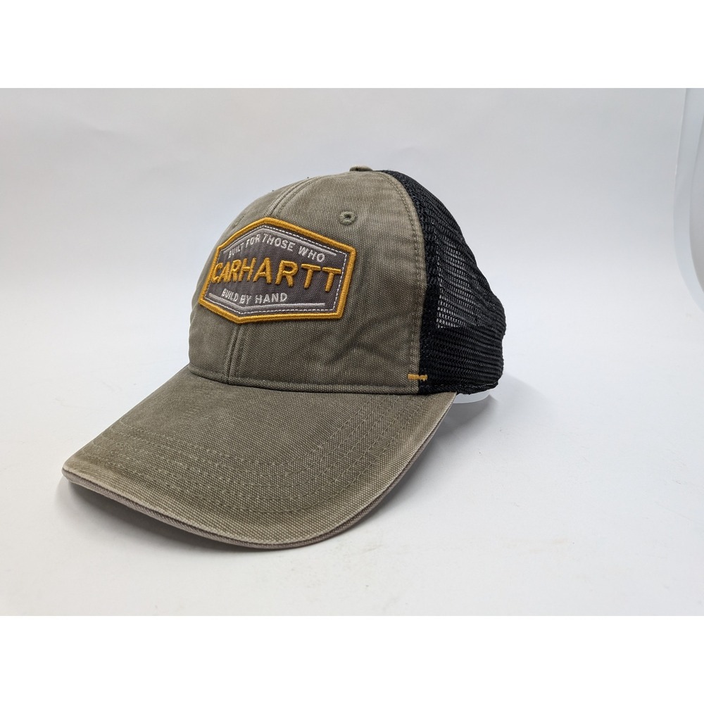 Carhartt Mens Olive Green Black Mesh Snapback Trucker Hat Patch Logo Cap